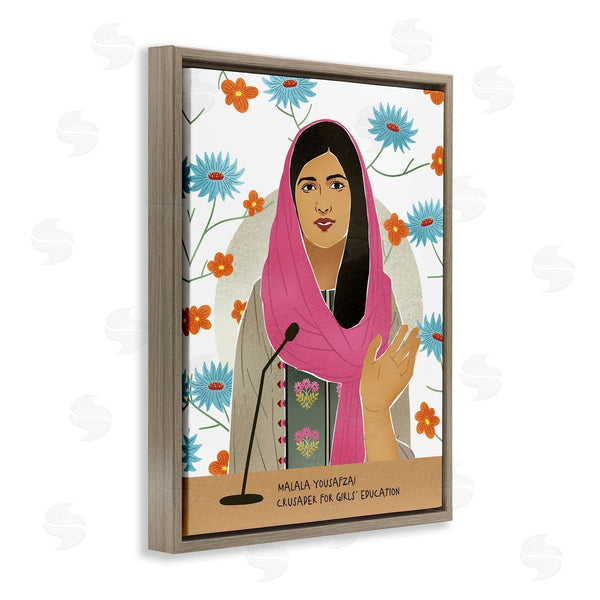 Stupell Industries Ziwei Li | Malala Speech Over Blue Orange Florals Female Icon