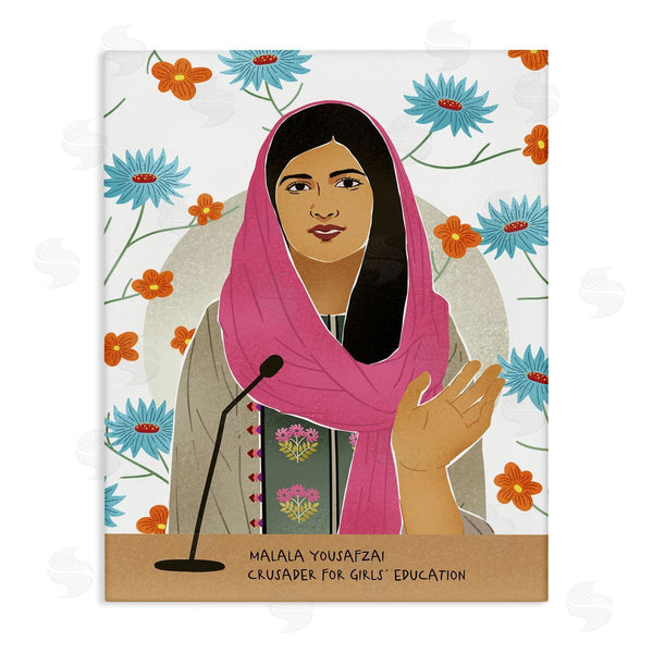 stupell industries Ziwei Li | Malala Speech Over Blue Orange Florals Female Icon