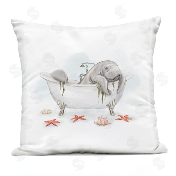 Stupell Industries Ziwei Li | Manatee Swimming Bathtub Marine Animal Starfish Printed Throw Pillow