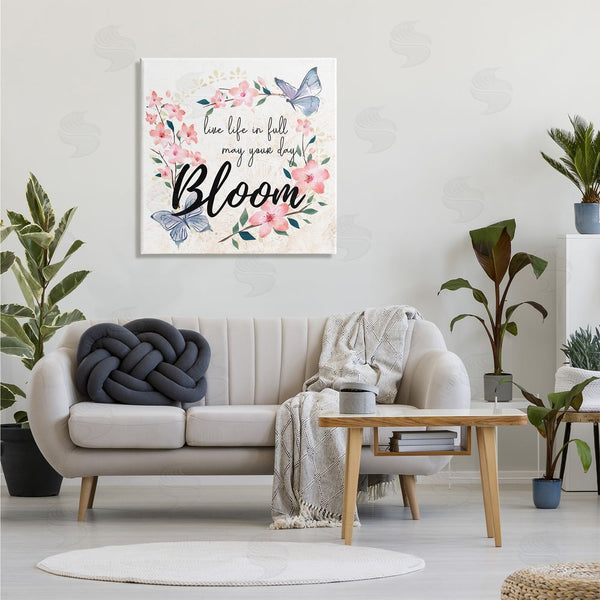 Stupell Industries Ziwei Li | May Your Day Bloom Quote Blue Butterflies Pink Blossoms Wall Art
