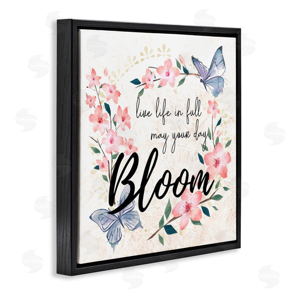 Stupell Industries Ziwei Li | May Your Day Bloom Quote Blue Butterflies Pink Blossoms Wall Art