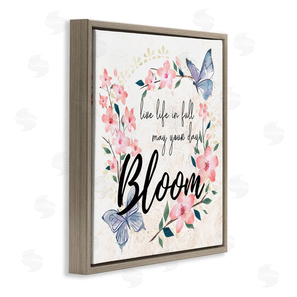 Stupell Industries Ziwei Li | May Your Day Bloom Quote Blue Butterflies Pink Blossoms Wall Art