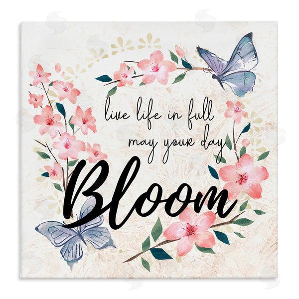 stupell industries Ziwei Li | May Your Day Bloom Quote Blue Butterflies Pink Blossoms Wall Art