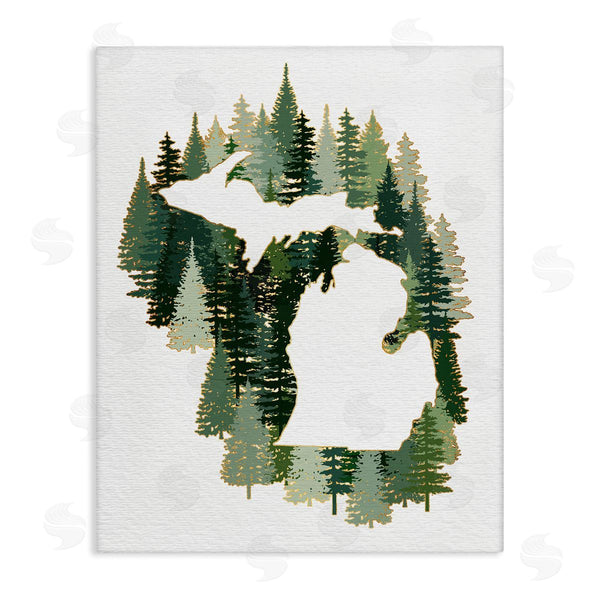 stupell industries Ziwei Li | Michigan State Outline Green Pine Tree Forest