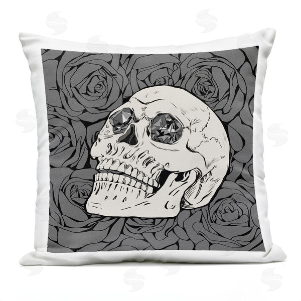 Stupell Industries Ziwei Li | Monochrome Goth Skull Roses Printed Throw Pillow