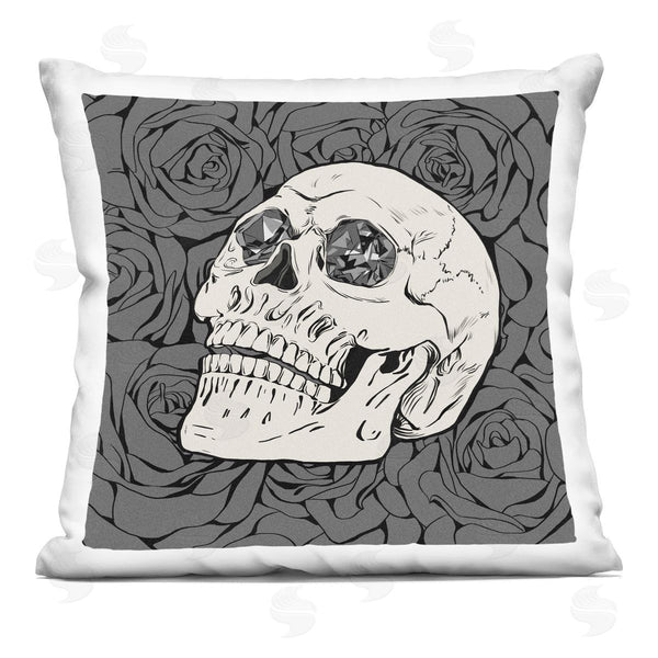 stupell industries Ziwei Li | Monochrome Goth Skull Roses Printed Throw Pillow
