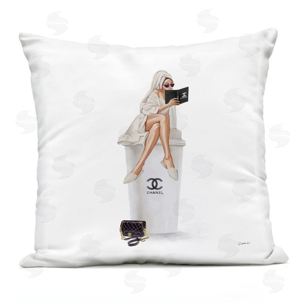 Stupell Industries Ziwei Li | Morning Coffee Trendy Glam Woman Sitting Printed Throw Pillow