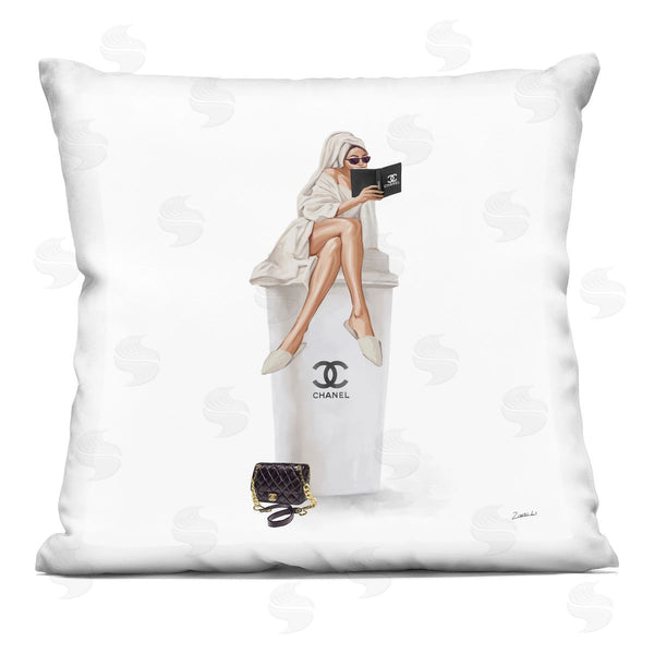 stupell industries Ziwei Li | Morning Coffee Trendy Glam Woman Sitting Printed Throw Pillow