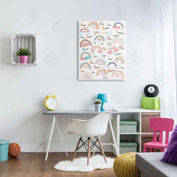 Stupell Industries Ziwei Li | Motivational Rainbow Alphabet Kids' Positivity ABC's Wall Art