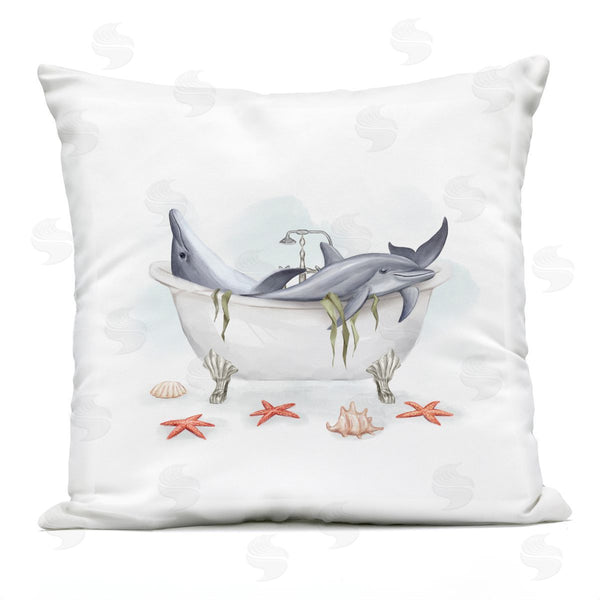 Stupell Industries Ziwei Li | Nautical Dolphins Swimming Bathtub Sea Life Printed Throw Pillow