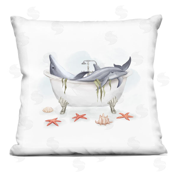 stupell industries Ziwei Li | Nautical Dolphins Swimming Bathtub Sea Life Printed Throw Pillow
