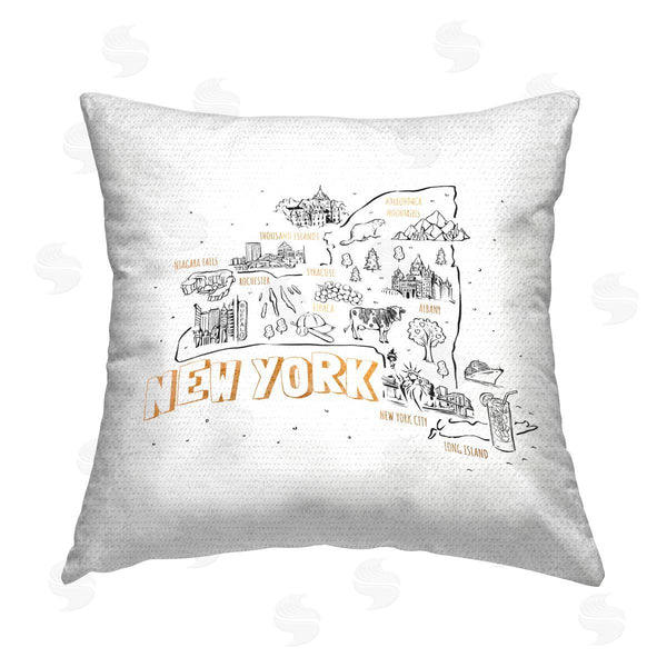 Stupell Industries Ziwei Li | New York State Landmarks Doodle Map Printed Throw Pillow
