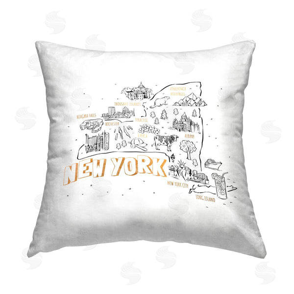 stupell industries Ziwei Li | New York State Landmarks Doodle Map Printed Throw Pillow