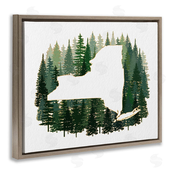 Stupell Industries Ziwei Li | New York State Outline Green Forest Pine Trees
