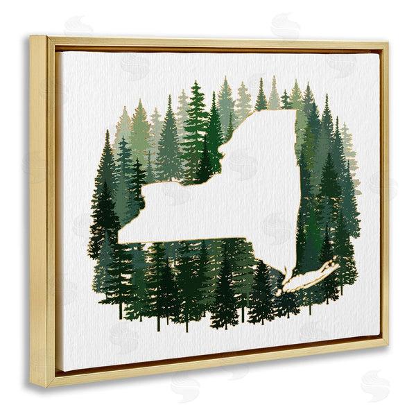 Stupell Industries Ziwei Li | New York State Outline Green Forest Pine Trees