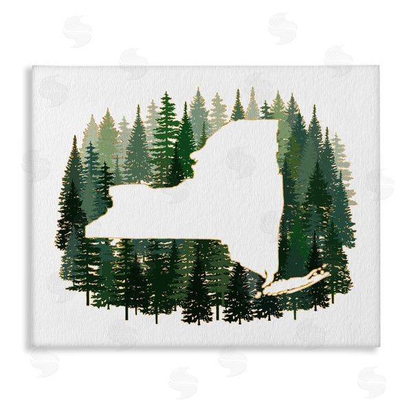 stupell industries Ziwei Li | New York State Outline Green Forest Pine Trees
