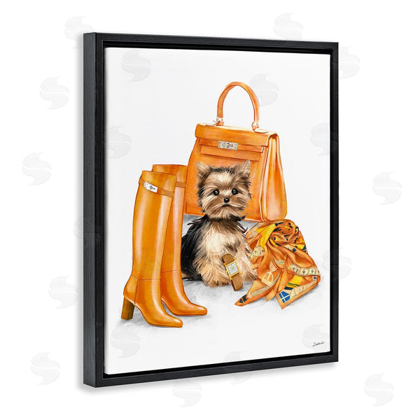 Stupell Industries Ziwei Li | Orange Yorkie Puppy Dog Fashion Purse Accessories Wall Art