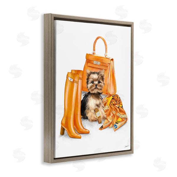 Stupell Industries Ziwei Li | Orange Yorkie Puppy Dog Fashion Purse Accessories Wall Art