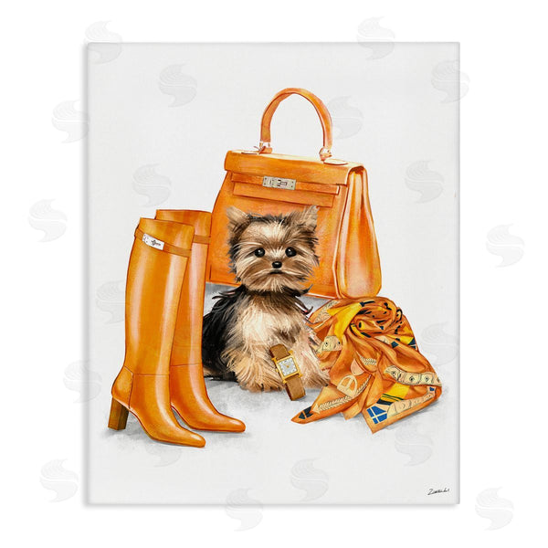 stupell industries Ziwei Li | Orange Yorkie Puppy Dog Fashion Purse Accessories Wall Art