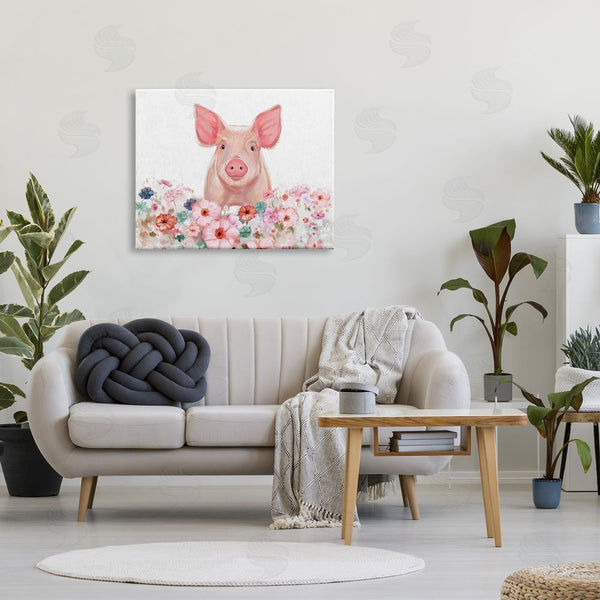 Stupell Industries Ziwei Li | Pastel Piglet & Florals Wall Art