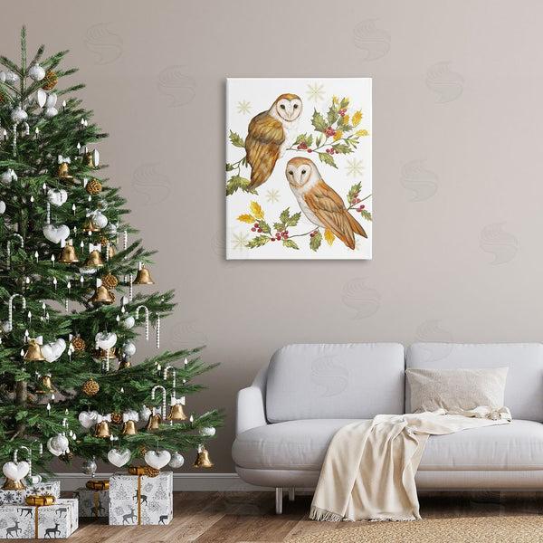 Stupell Industries Ziwei Li | Peaceful Barn Owl Perched Holly Berry Sprigs Wall Art