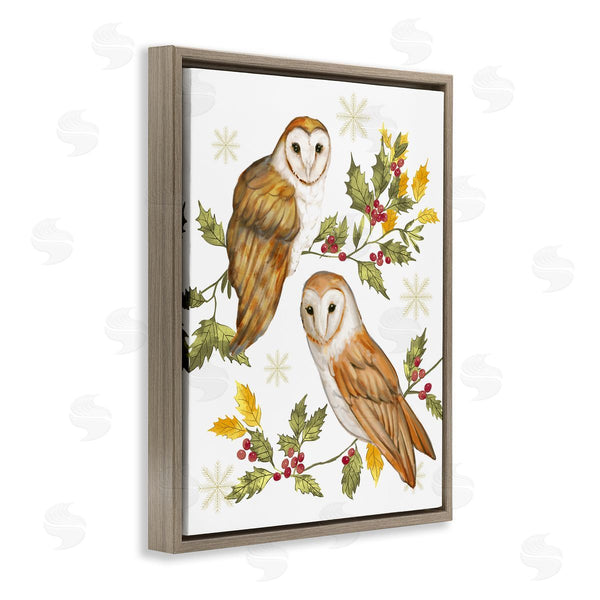 Stupell Industries Ziwei Li | Peaceful Barn Owl Perched Holly Berry Sprigs Wall Art