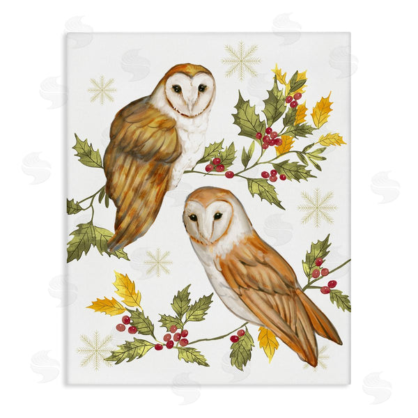 stupell industries Ziwei Li | Peaceful Barn Owl Perched Holly Berry Sprigs Wall Art