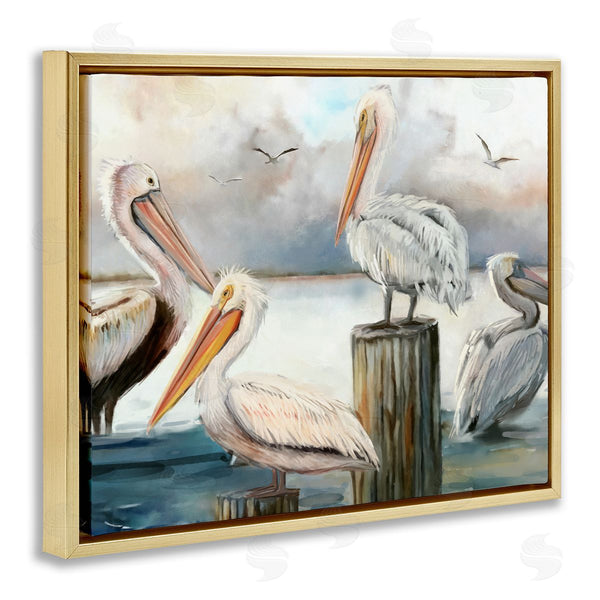 Stupell Industries Ziwei Li | Pelicans Perched Cloudy Horizon