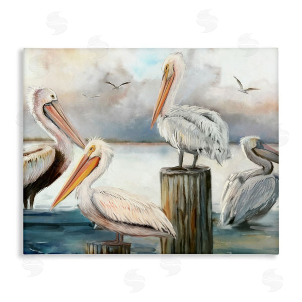 stupell industries Ziwei Li | Pelicans Perched Cloudy Horizon