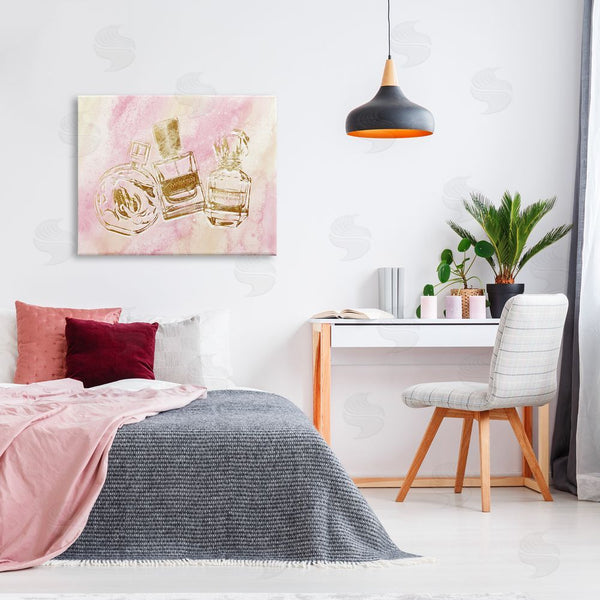 Stupell Industries Ziwei Li | Perfume Bottle Arrangement Glam Gold Abstract Pattern Wall Art