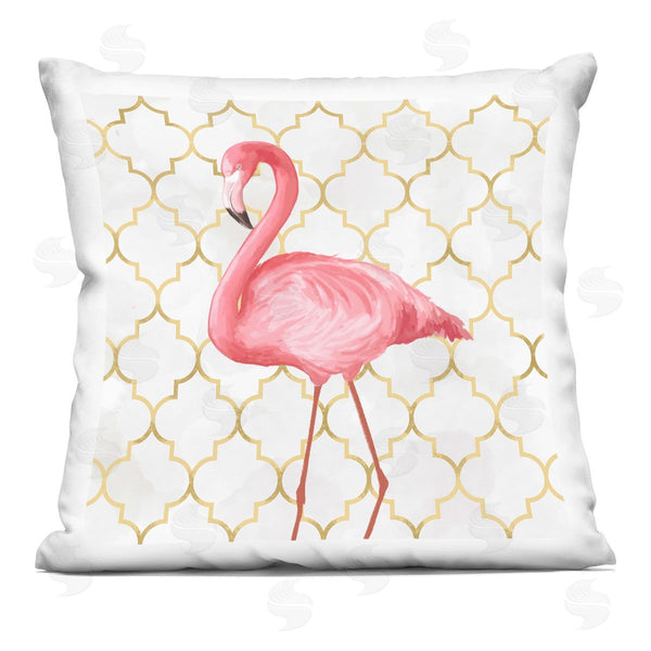 stupell industries Ziwei Li | Pink Flamingo Animal Chic Gold Deco Pattern Printed Throw Pillow