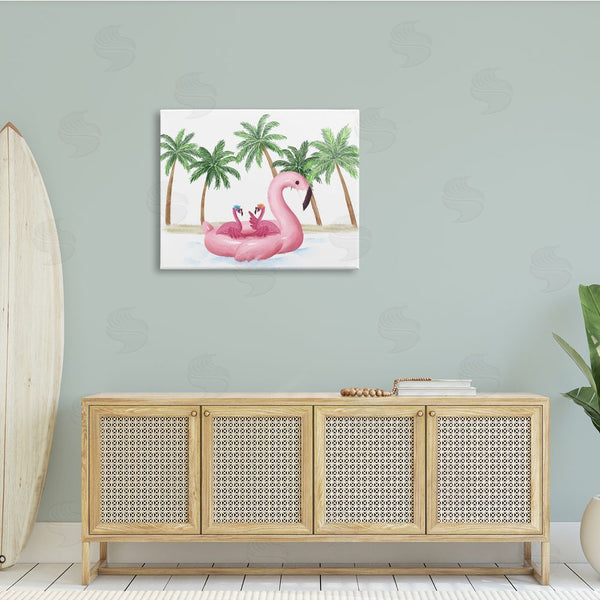 Stupell Industries Ziwei Li | Pink Flamingo Tropical Beach Float Party Palm Trees Wall Art