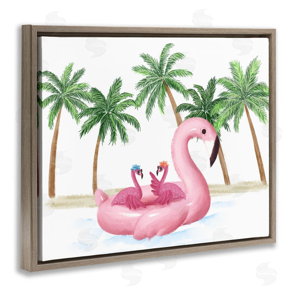 Stupell Industries Ziwei Li | Pink Flamingo Tropical Beach Float Party Palm Trees Wall Art