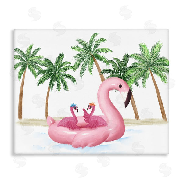 stupell industries Ziwei Li | Pink Flamingo Tropical Beach Float Party Palm Trees Wall Art