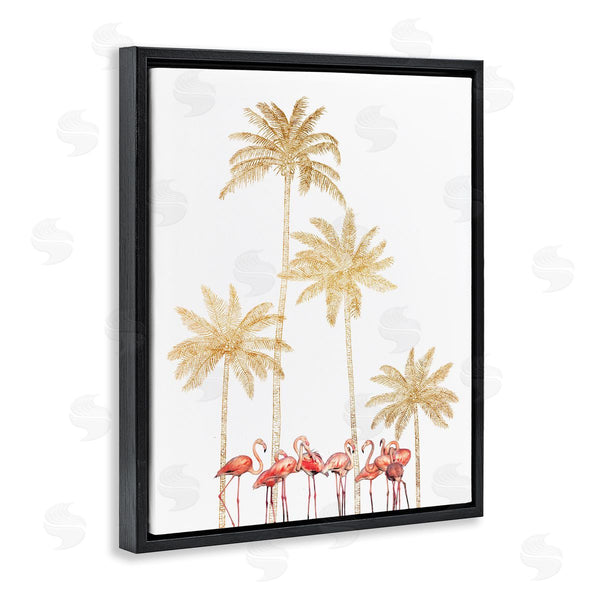 Stupell Industries Ziwei Li | Pink Flamingos Tropical Gold Outline Palm Trees