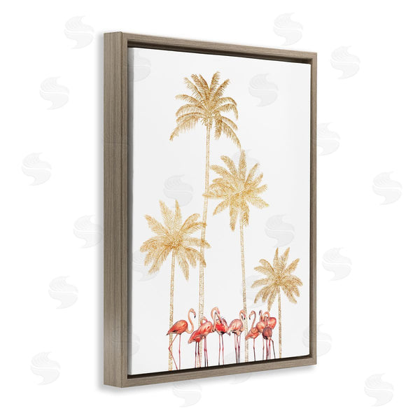 Stupell Industries Ziwei Li | Pink Flamingos Tropical Gold Outline Palm Trees