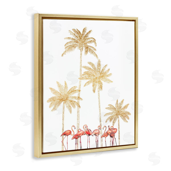 Stupell Industries Ziwei Li | Pink Flamingos Tropical Gold Outline Palm Trees