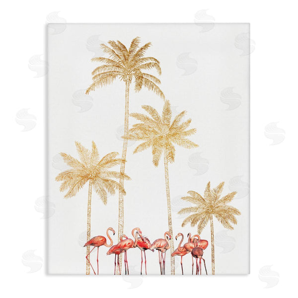 stupell industries Ziwei Li | Pink Flamingos Tropical Gold Outline Palm Trees