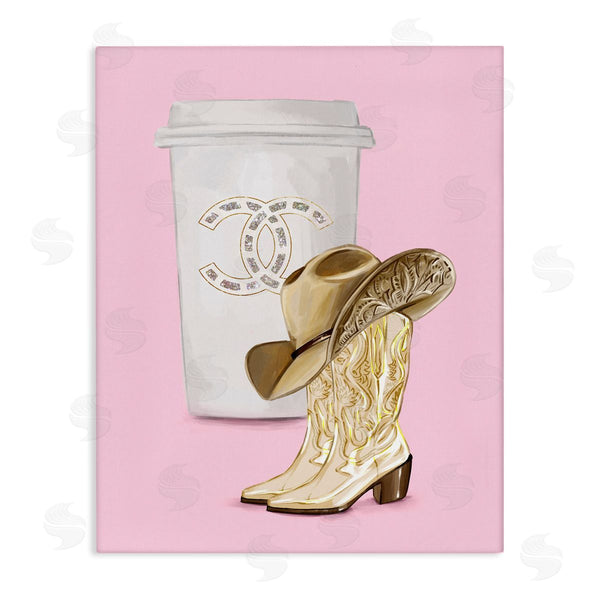 stupell industries Ziwei Li | Pink Glam Cowgirl Boots & Coffee Wall Art