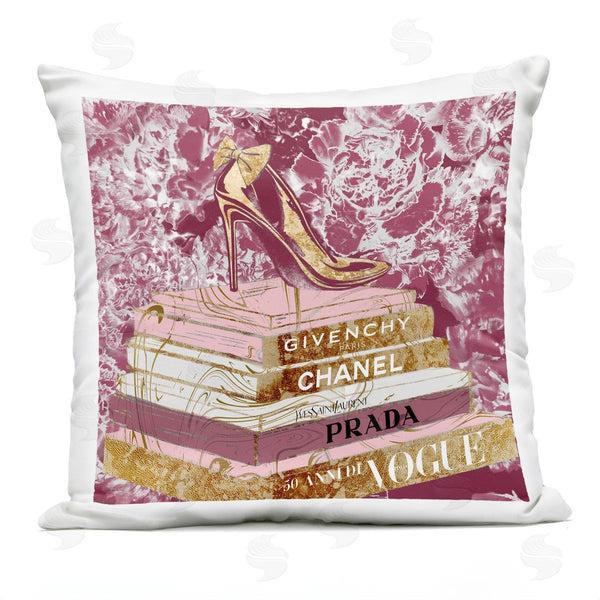 Stupell Industries Ziwei Li | Pink Heel On Designer Books Printed Throw Pillow