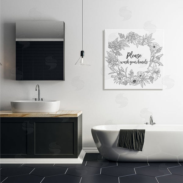 Stupell Industries Ziwei Li | Please Wash Your Hands Sign Floral Wreath Linework Wall Art