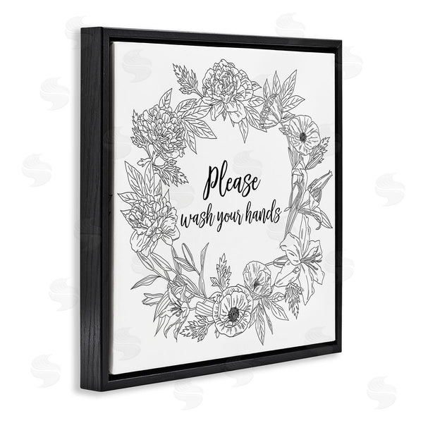 Stupell Industries Ziwei Li | Please Wash Your Hands Sign Floral Wreath Linework Wall Art