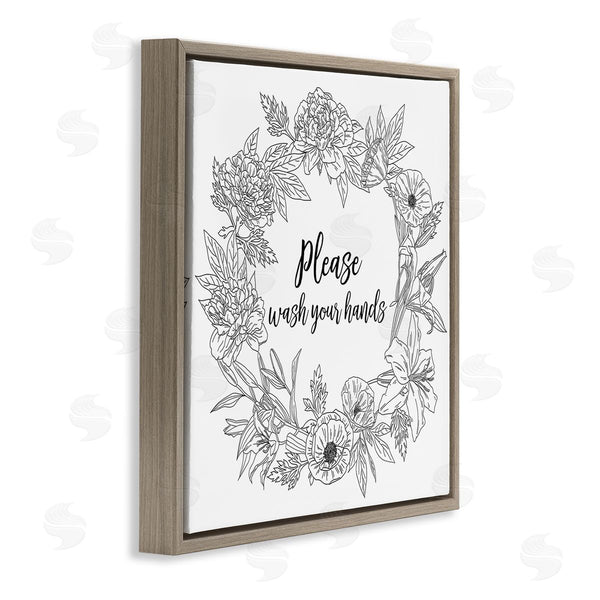 Stupell Industries Ziwei Li | Please Wash Your Hands Sign Floral Wreath Linework Wall Art