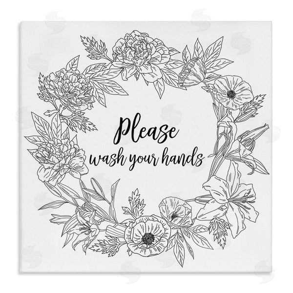 stupell industries Ziwei Li | Please Wash Your Hands Sign Floral Wreath Linework Wall Art