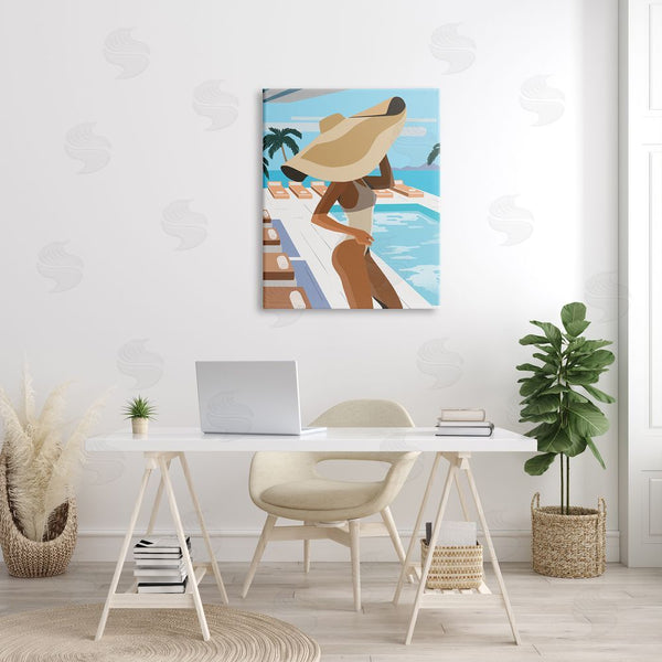 Stupell Industries Ziwei Li | Poolside Fashion Glam Pose Large Sun Hat Palms Wall Art