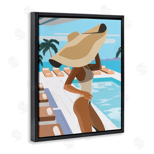 Stupell Industries Ziwei Li | Poolside Fashion Glam Pose Large Sun Hat Palms Wall Art
