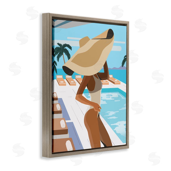 Stupell Industries Ziwei Li | Poolside Fashion Glam Pose Large Sun Hat Palms Wall Art