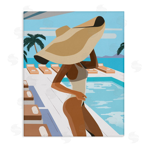 stupell industries Ziwei Li | Poolside Fashion Glam Pose Large Sun Hat Palms Wall Art