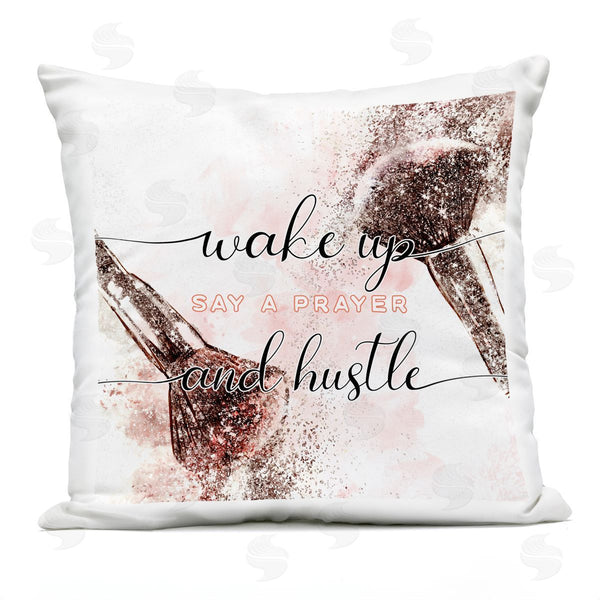 Stupell Industries Ziwei Li | Pray & Hustle Phrase Glam Cosmetic Brushes Printed Throw Pillow