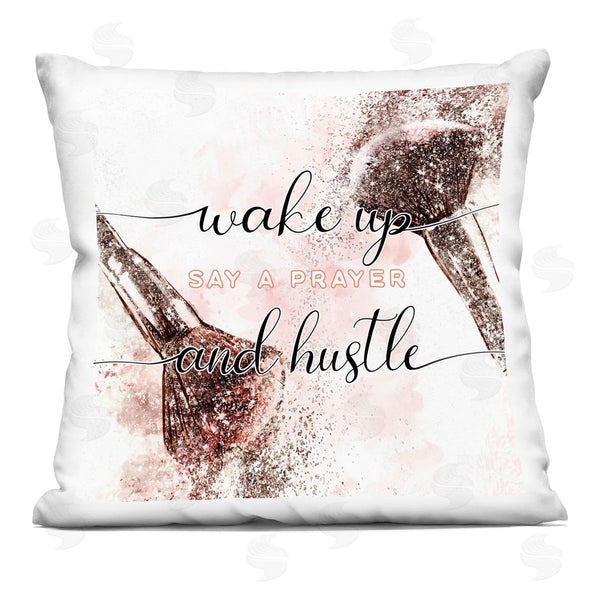 stupell industries Ziwei Li | Pray & Hustle Phrase Glam Cosmetic Brushes Printed Throw Pillow